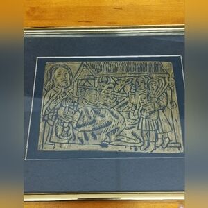Adoration Of The Shephards  Framed And Matted BRASS RUBBING 10.5x8.5